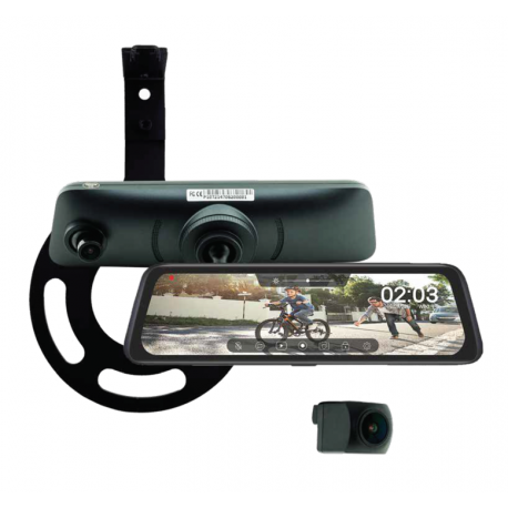 Full Screen Rear View Mirror Replacement Monitor with DVR and Backup Camera Kit