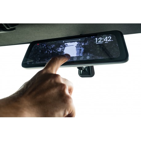 Full Screen Rear View Mirror Replacement Monitor with DVR and Backup Camera Kit